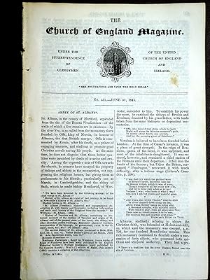 Immagine del venditore per The Church of England Magazine No 531, 30 June 1845. Abbey of St Albans, + Abbey of Hexham. venduto da Tony Hutchinson