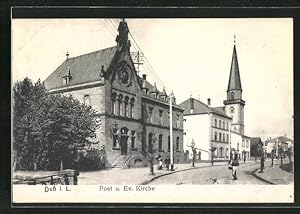 Carte postale Duss i. L., vue de Post et Ev. l'Église