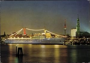 Ansichtskarte / Postkarte Hamburg, Hafen bei Nacht, Dampfschiff Hamburg, Hamburg Atlantic Line
