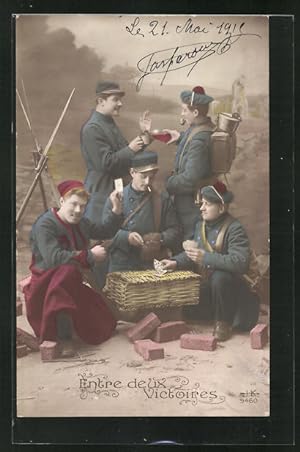 Ansichtskarte Entré deux Victoires, Kartenspiel, Marine-Infanterie