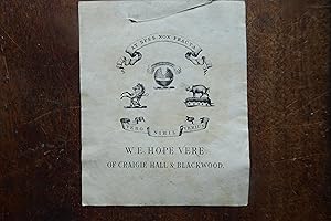 Armorial Bookplate of William Edward Hope Vere of Craigie, Midlothian [died 1872] with Three Cres...