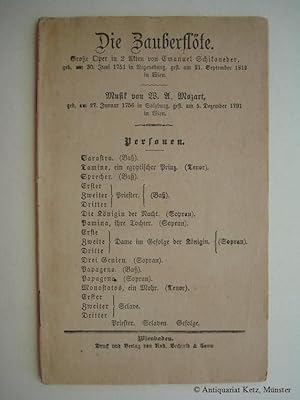 Seller image for Die Zauberflte. Groe Oper in 2 Akten vom Emanuel Schikaneder . Musik von Wolfgang Amadeus Mozart. (Textbuch). for sale by Antiquariat Hans-Jrgen Ketz
