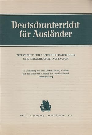 Imagen del vendedor de Deutschunterricht fr Auslnder Heft 1/1958 - 8. Jahrgang: Zeitschrift fr Unterrichtsmethodik und sprachlichen Austausch. in Verb. mit dem Goethe-Institut, Mnchen, und dem Deutschen Ausschu fr Sprechkunde und Sprecherziehung a la venta por Versandantiquariat Nussbaum