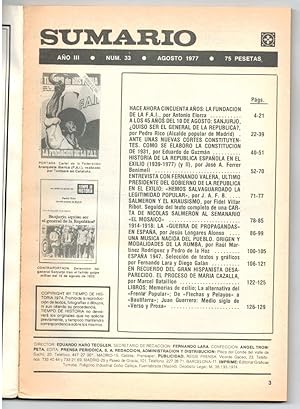 Imagen del vendedor de LA FUNDACIÓN DE LA F.A.I. (REVISTA TIEMPO DE HISTORIA, AÑO III, Nº 33, AGOSTO 1977) a la venta por Librería Diálogo