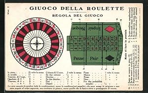 Ansichtskarte Roulettescheibe, Spieltisch, Giuoco della Rouette, Regola del giuoco