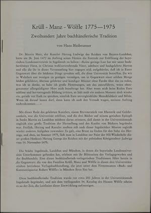 Bild des Verkufers fr Krll-Manz-Wlfle. Zweihundert Jahre buchhndlerische Tradition. zum Verkauf von Versandantiquariat  Rainer Wlfel