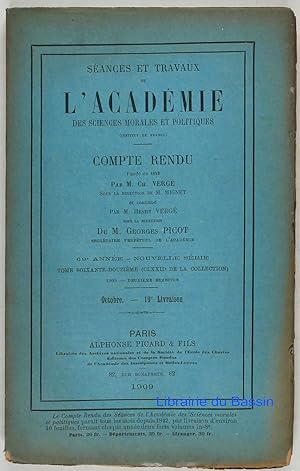 Seller image for Sances et travaux de l'Acadmie des Sciences morales et politiques (Institut de France) 10e livraison Octobre for sale by Librairie du Bassin