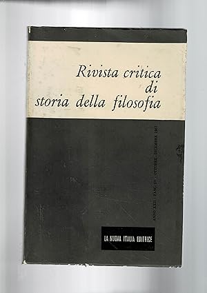 Seller image for Rivista critica di storia della filosofia, trimestrale. Annata XXII 1967. The Probable date of Some Aristotel's "Lost Works"; la medicina di Platone: II Dal Gorgia al Simposio; le role de David Hume dans la philosophie moderne; l'astrazione nella filosofia di Hume; ecc. Manca il fasc. 2 per completare l'annata. for sale by Libreria Gull