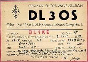 Ansichtskarte / Postkarte QSL Karte, Funkerkarte DL3OS, Josef Rost, Kiel Holtenau