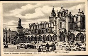 Ansichtskarte / Postkarte Kraków Krakau Polen, Sukiennice, Tuchhallen, Mickiewicz Denkmal