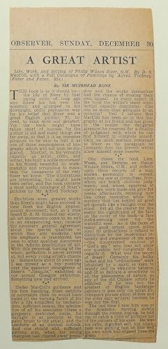 'A Great Artist' Life , Work , and Setting of Philip Wilson Steer, O.M. by D.S.McColl. A review c...
