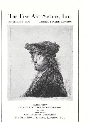 Bild des Verkufers fr The fine art society Ltd. London. Exhibitionof the etchings by Rembrandt. Pubblicita 1930 zum Verkauf von libreria biblos