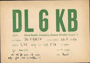 Ansichtskarte / Postkarte QSL Karte, Funkerkarte DL6KB, Horst Budde, Kamen in Westfalen
