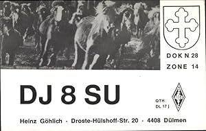 Seller image for Ansichtskarte / Postkarte QSL Karte, Funkerkarte, DJ8SU zu DL0JZ, Heinz Ghlich Dlmen, Wildpferde im Merfelder Bruch for sale by akpool GmbH
