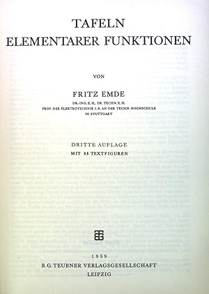 Bild des Verkufers fr Tafeln Elementarer Funktionen - Tables of Elementary Functions. zum Verkauf von books4less (Versandantiquariat Petra Gros GmbH & Co. KG)