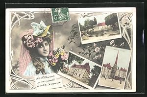 Carte postale Pithiviers, Rue d`Eglise, Statue, la Caisse d`Epargne