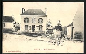 Carte postale Estouy, La Mairie et les Ecoles
