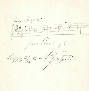 Komponist, Musikwissenschaftler und Musikpädagoge (1831-1902). Eigenh. Widmungsblatt mit Notenzei...