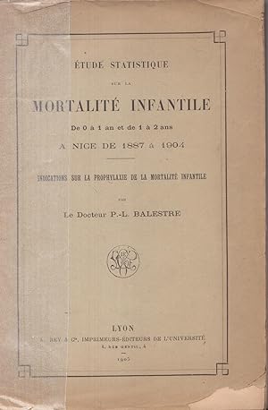 Étude statistique sur la mortalité infantile de 0 à 1 an et de 1 à 2 ans à Nice de 1887 à 1904. I...