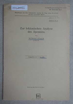 Image du vendeur pour Zur tektonischen Analyse des Apennins. Sonderabdruck Vierteljahresschrift der Naturforschenden Gesellschaft Zrich. mis en vente par Antiquariat Hanfgarten