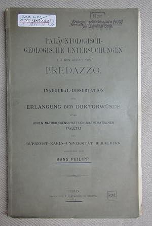 Paläontologisch-geologische Untersuchungen aus dem Gebiet von Predazzo. Sonder-Abdruck Zeitschrif...