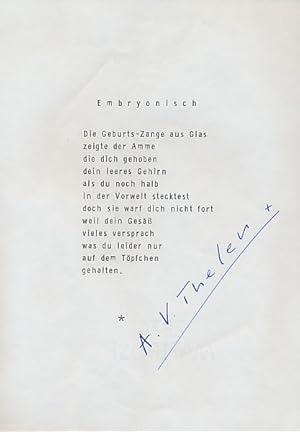 Embryonisch. [Signierter Einblattdruck].