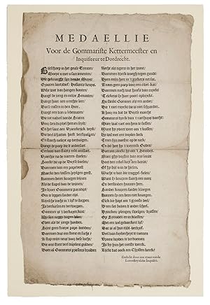 Medaellie voor de Gommariste kettermeester en inquisiteur te Dordrecht.[1630]. Broadside (33 x 20...