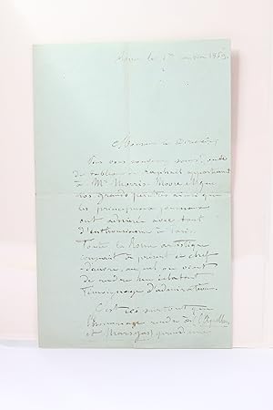 Lettre autographe signée au sujet d'une oeuvre attribuée à Raphaël : l'Apollon et Marsyas