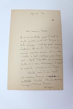 Lettre autographe signée au peintre Lucien Hector Monod : "On a voulu s'arrêter à cent sociétaires"