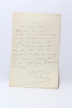 Lettre autographe signée au collectionneur Alphonse Mennechet de Barival