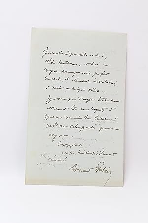 Bild des Verkufers fr Lettre autographe signe zum Verkauf von Librairie Le Feu Follet