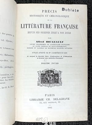 Précis historique et chronologique de la Littérature Francaise depuis ses origines jusqu a nos jours