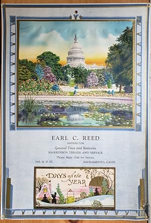 Original Calendar - "Earl C. Reed, Distributor, General Tires and Batteries, Hawkinsin Treads and...