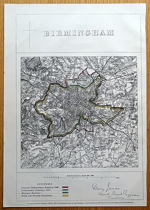 Antique Map BIRMINGHAM, ENGLAND, Smethwick, Hall Green, Moseley, Handsworth 1868