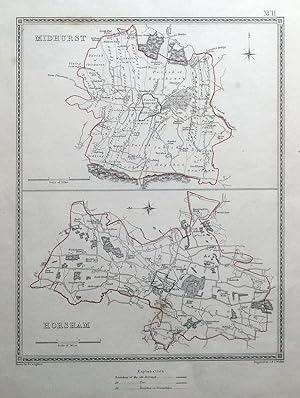 Antique Map MIDHURST, HORSHAM, SUSSEX Town Plans S.Lewis original 1835