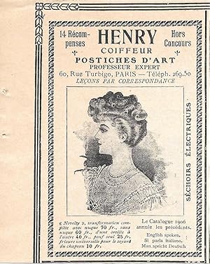 Imagen del vendedor de Coiffeur Henry, Paris. Postiches d'art. Pubblicita 1906 a la venta por libreria biblos