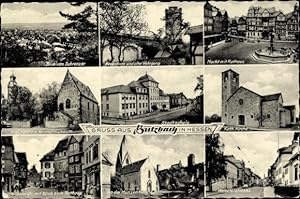 Ansichtskarte / Postkarte Butzbach im Taunus Hessen, Stadtschule, Markt mit Rathaus, An den Münze...