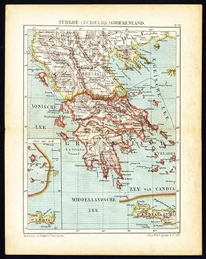 Antique Map-SOUTHERN TURKEY-GREECE-CRETE-ALBANIA-Jacob Kuyper-1880