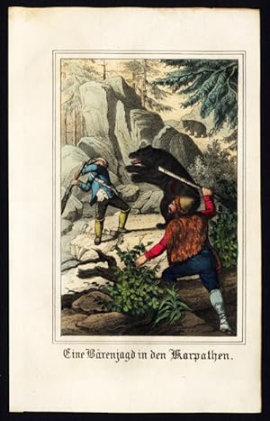 Antique Print-BEAR HUNTING-CARPATHIAN MOUNTAINS-Fritsche-1850