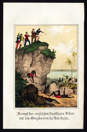 Antique Print-PETER DILLON-FIJI ISLANDS-BATTLE-NATIVES-Fritsche-1850