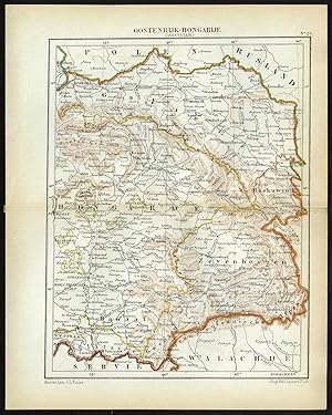 Antique Map-HUNGARY-TRANSYLVANIA-RUMANIA-GALICIA-Jacob Kuyper-1880