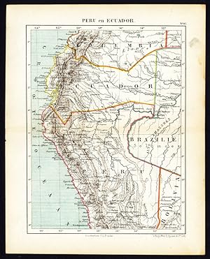 Antique Map-SOUTH AMERICA-PERU-ECUADOR-Jacob Kuyper-1880
