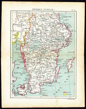 Antique Map-SCANDINAVIA-SOUTHERN SWEDEN-Jacob Kuyper-1880