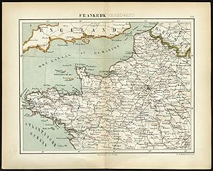 Antique Map-FRANCE-NORTHWEST-NORMANDY-BRITTANY-CALAIS-PARIS-Jacob Kuyper-1880