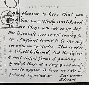 Autographed Postcard From Edward Bawden To Michael Rothenstein  Dated 23 1X 1957