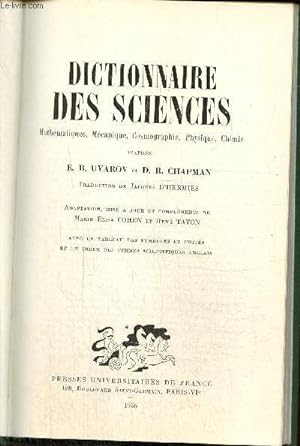Bild des Verkufers fr Dictionnaire des sciences zum Verkauf von Le-Livre