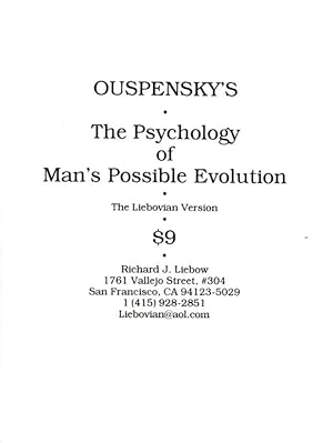 Seller image for OUSPENSKY'S PSYCHOLOGY OF MAN'S EVOLUTION: The Liebovian Version for sale by By The Way Books