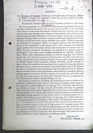 Image du vendeur pour The structure of language: Readings in the philosophy of language. Reviews. - aus: Language Vol. 43. mis en vente par books4less (Versandantiquariat Petra Gros GmbH & Co. KG)