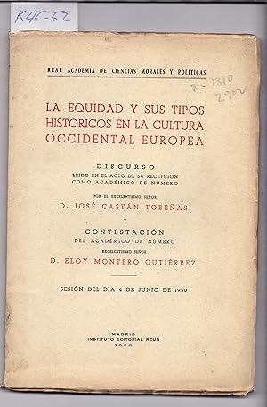 Bild des Verkufers fr LA EQUIDAD Y SUS TIPOS HISTORICOS EN LA CULTURA OCCIDENTAL EUROPEA zum Verkauf von Libreria 7 Soles