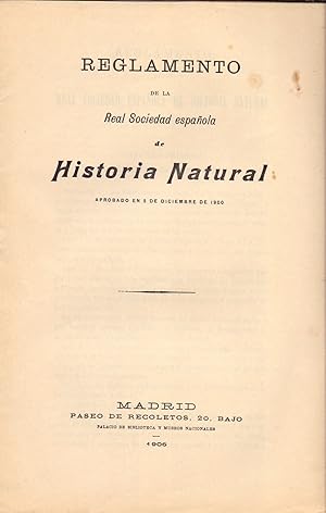 Seller image for REGLAMENTO DE LA REAL SOCIEDAD ESPAOLA DE HISTORIA NATURAL, APROBADO EN 5 DE DICIEMBRE DE 1900 for sale by Libreria 7 Soles